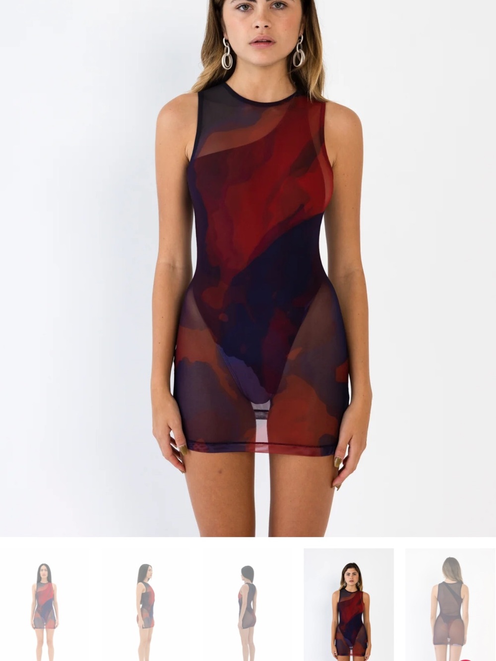 Sheer Red & Blue Abstract Mesh Swim Cover-Up - Picture 5 of 10